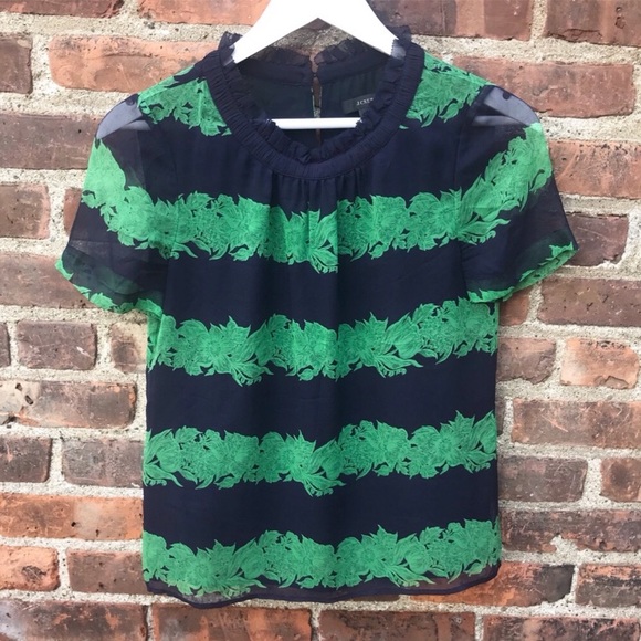 J Crew Silk Ruffle Top in Beanstalk Stripe - Picture 2 of 8